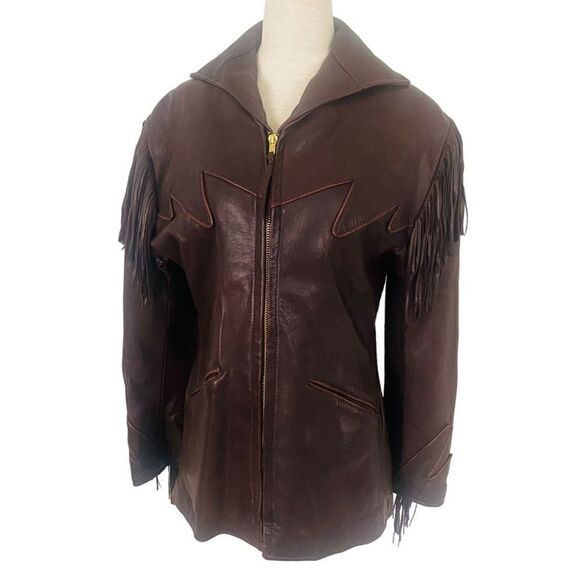 Creations in Leather Chocolate Brown Fringe Leather Jacket Sz S MSRP $700+ MY23 - Picture 3 of 14